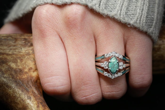 🎁Bague en argent avec diamant turquoise naturelle-8